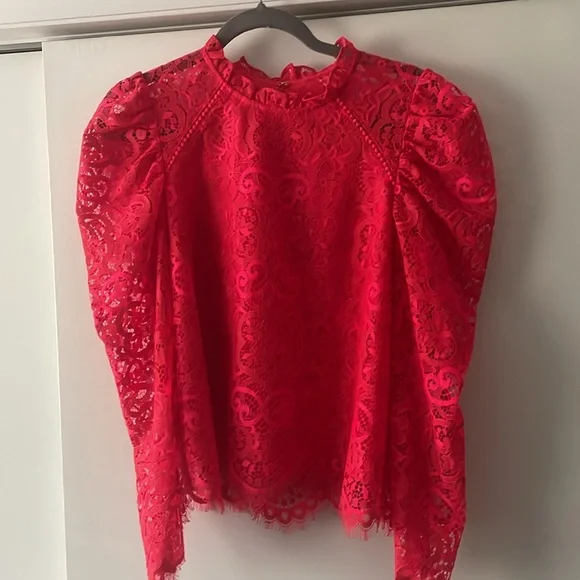NEW‎ LILLY PULITZER averi long sleeve lace top in ruby red two tone carnival XS